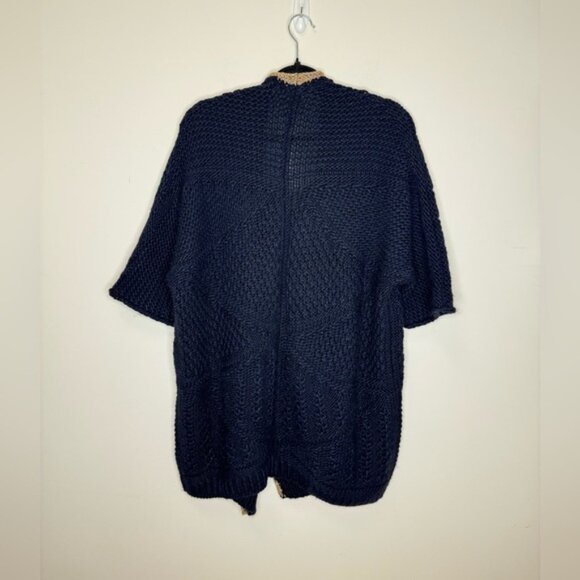 Women's Navy Open-Front Sweater with Gold Metallic Detailing Size 8 - Picture 2 of 5